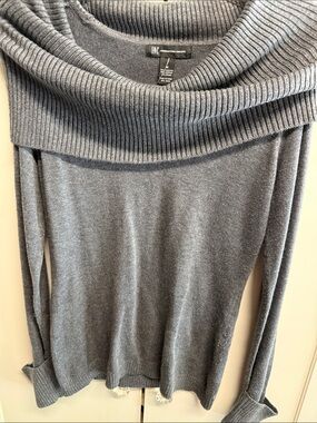 INC International Concepts Gray Ribbed Cowl Off-Shoulder Sweater